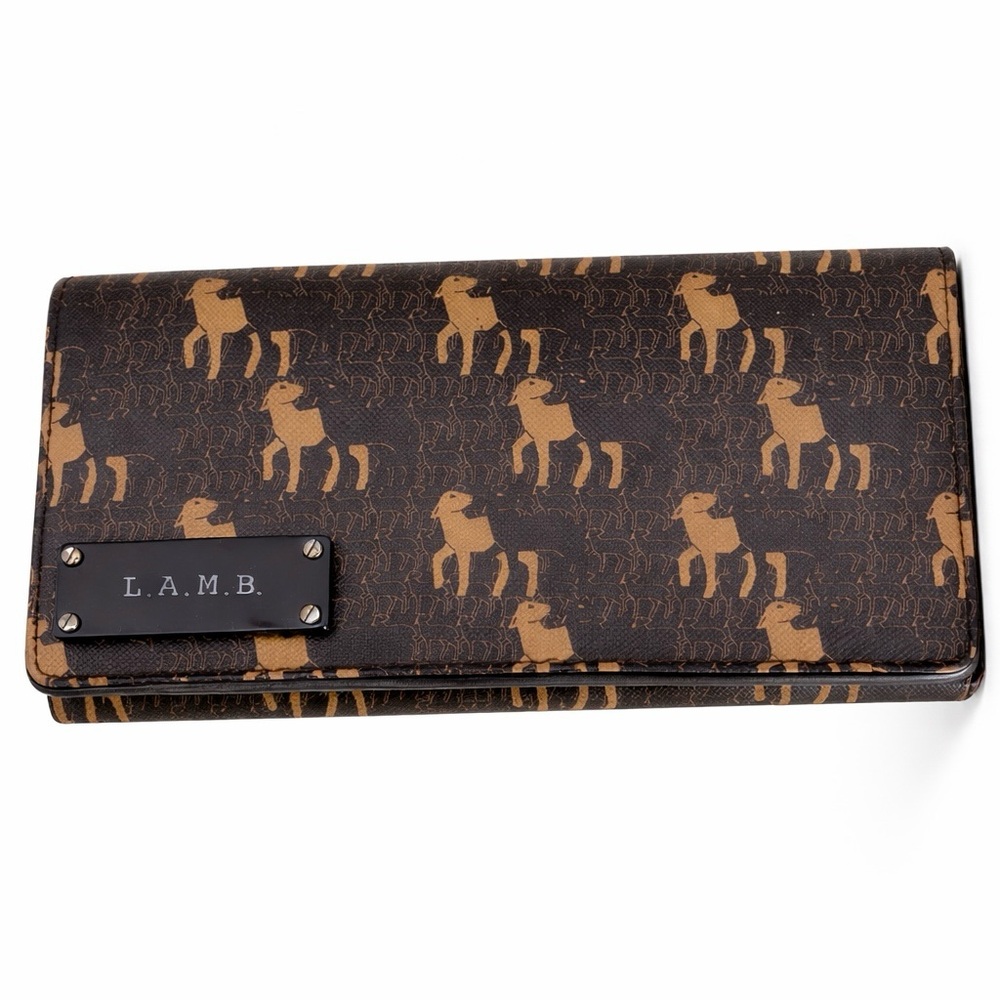 L.A.M.B. Logo Print Continental Wallet Brown Tan